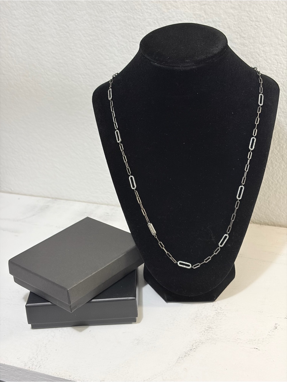 Freida Rothman 925 Sterling Silver Delicate Pave station Necklace. 24”
